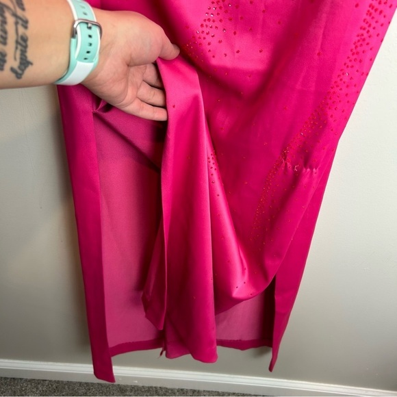 Rampage Pink One Shoulder Evening Dress Rhinestone Slit Formal‎ Party - Picture 6 of 7